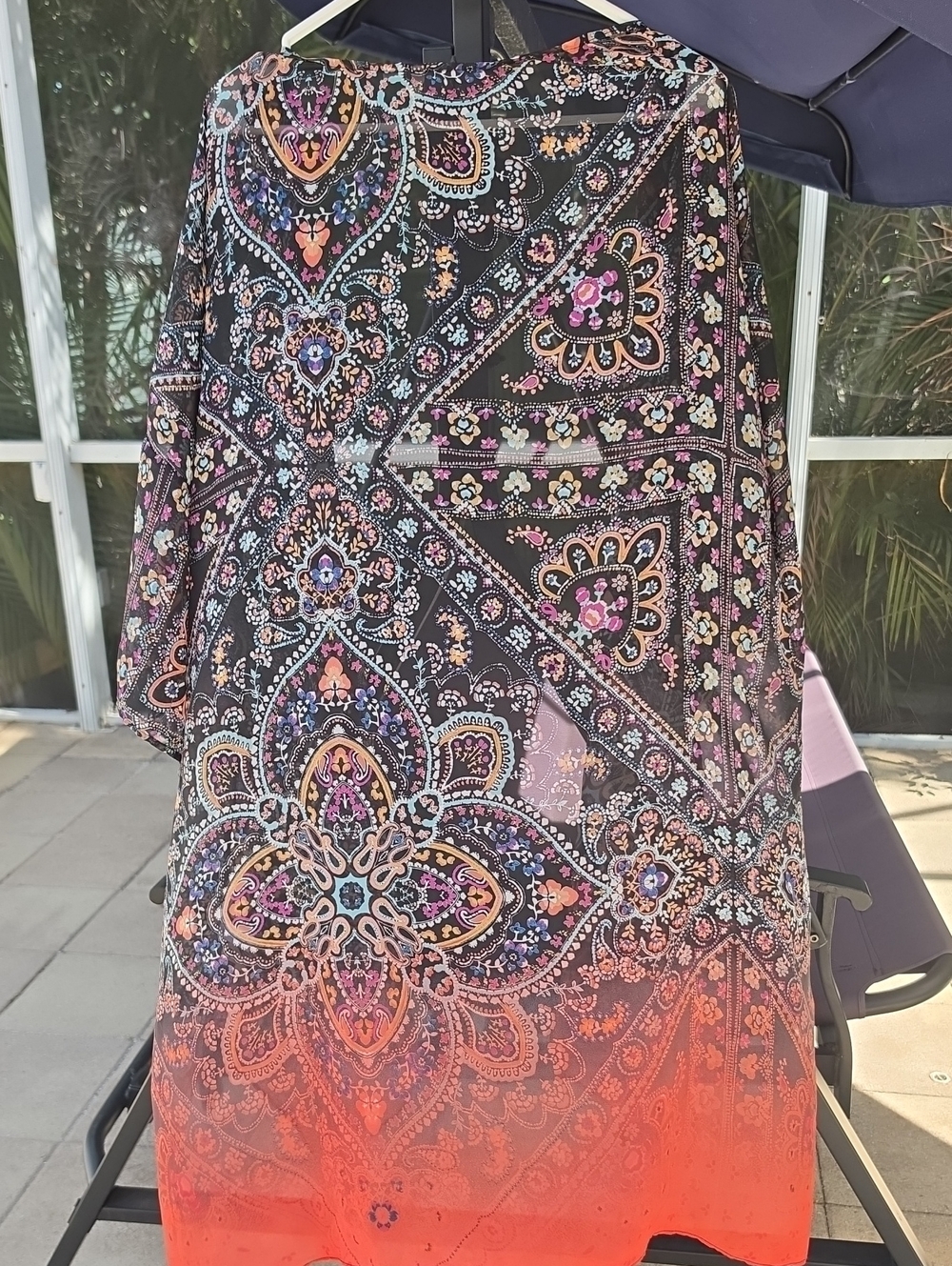 C Est. 1946 Boho Paisley Ombre Kimono Cardigan - Black with Coral & Purple